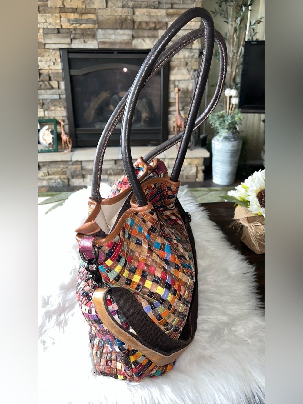 Multicolor Patchwork Woven Leather Tote Bag - Stylish Everyday Shoulder Bag